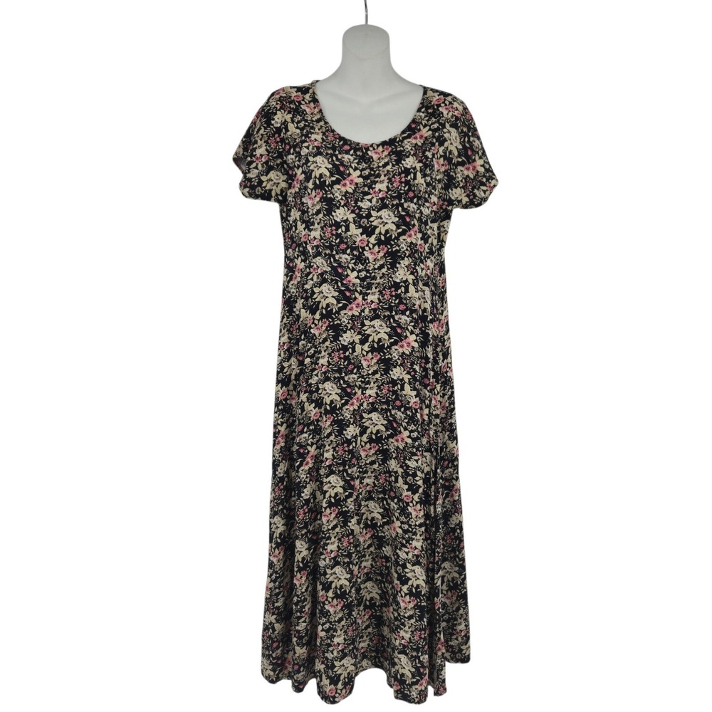 All That Jazz Maxi Dress Women Size M Vintage Floral Black 90s Cottagecore USA